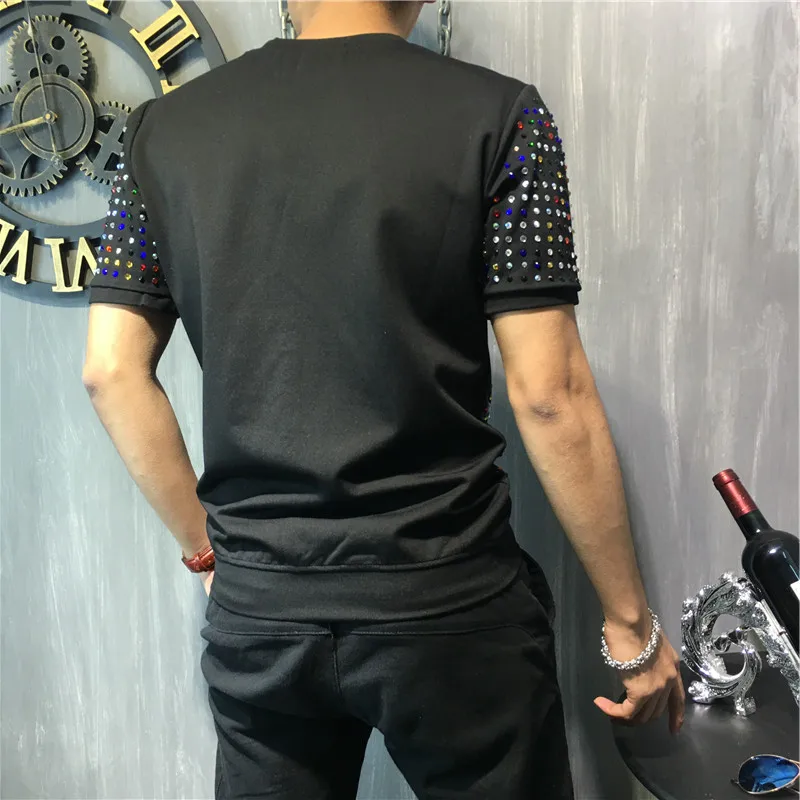 WHITNEY WANG 2018 Summer Fashion Streetwear Colors Rhinestone t shirt Men Casual Tees T-shirt tumblr tops Plus size Women Tee |
