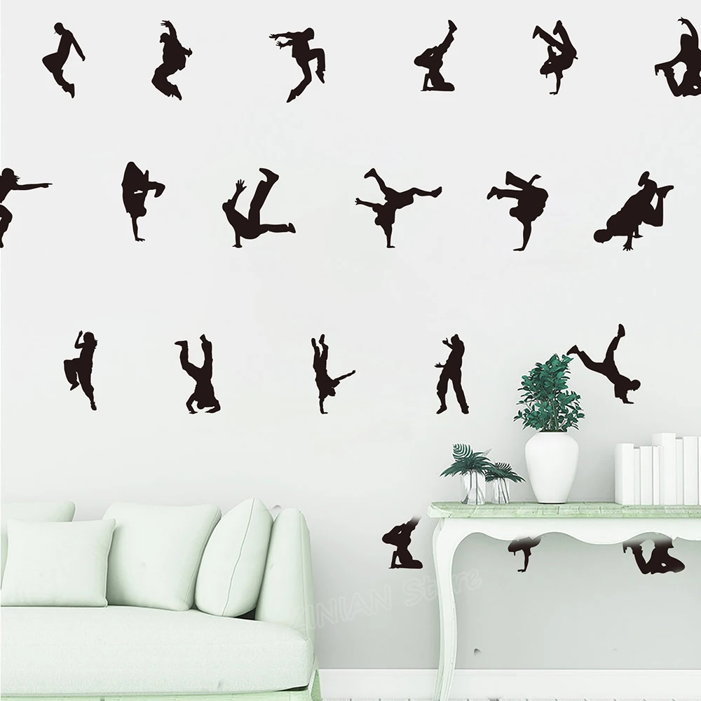 

18 PCs Hip Hop Dancer Street dance Wall Decal Kids Room Bedroom Break dance Rap Young Club Wall Sticker Graffiti Vinyl Decor