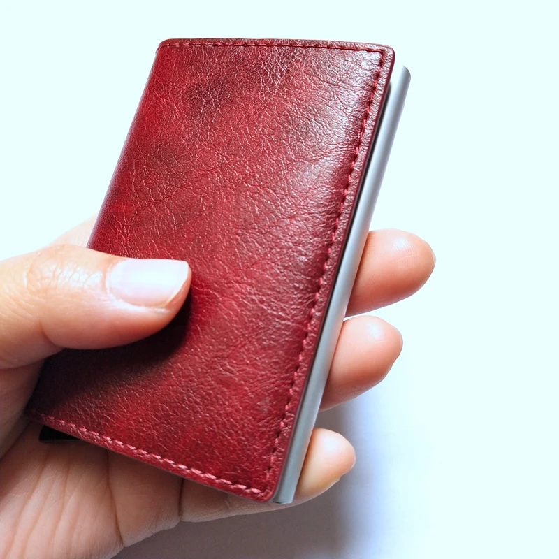Мужской держатель для Карт RFID алюминиевый сплав кредитный держатель для карт НОВЕЙШИЙ МЕТАЛЛИЧЕСКИЙ кожаный бумажник Противоугонный мужской автоматический Чехол для карт