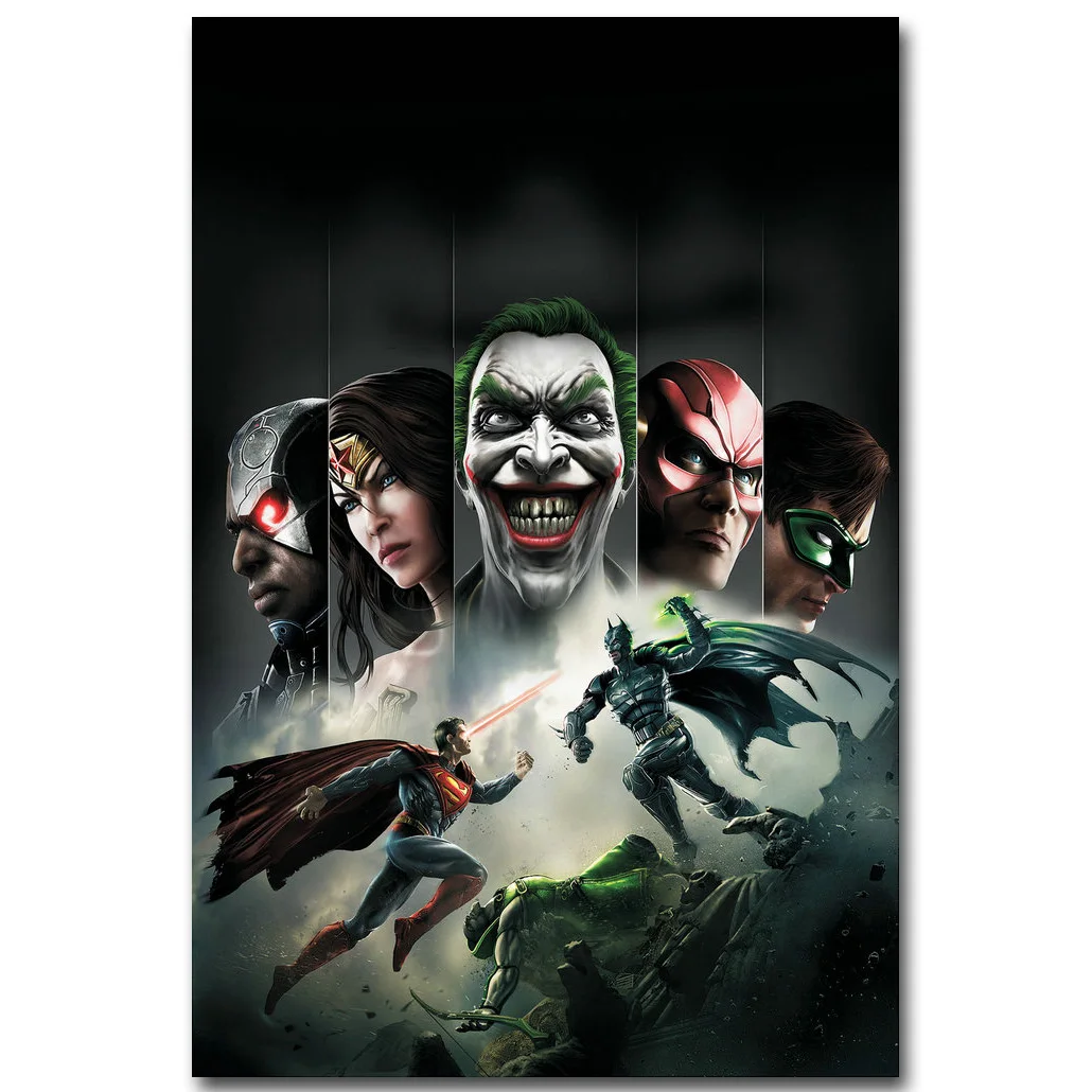 Изображение Супермена Injustice League супергероя из шелковой ткани с принтом 13x20 24x36