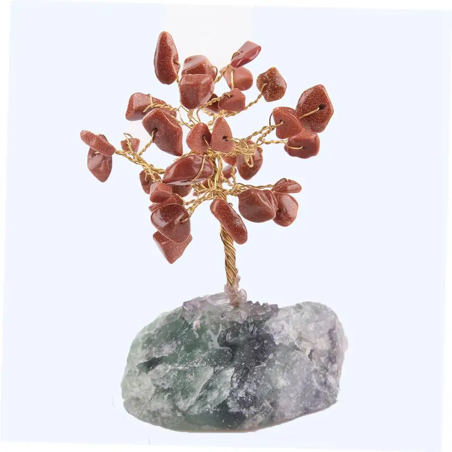 goldsand stone WALUOLAN 8 см Высокий Кристалл счастливые деньги камень дерево Статуэтка украшения фэн-шуй для богатства и удачи домашнего офиса Декор подарок на день рождения - Цвет: goldsand stone