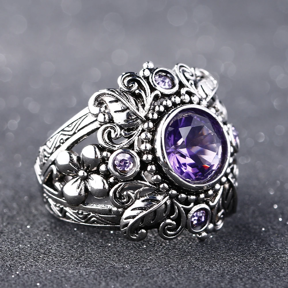 Bague Ringen, Ретро стиль, 925 пробы, серебряные ювелирные изделия, натуральный фиолетовый аметист, драгоценный камень, кольца для женщин, мужчин, Подарок на годовщину