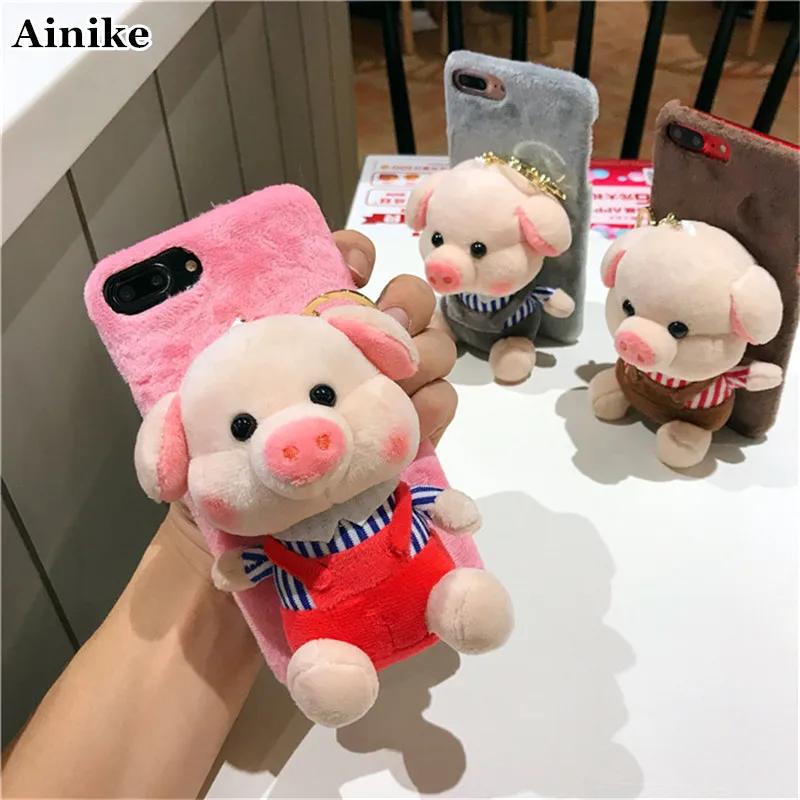 Ainike мягкий пушистый кукольный чехол для iPhone X 5S SE 6S Plus 7Plus 8Plus XR XS MAX 3D милый
