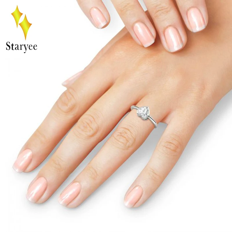 STARYEE 1.0CT 6,5 мм Сердце Вырезать Муассанит Обручение Кольцо Настоящее 14 К розового золота с бриллиантами ювелирных украшений для Для женщин Чарльз colvard VS DE