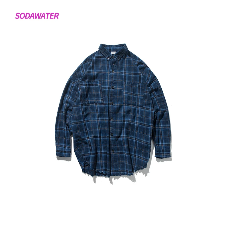 SODAWATER/клетчатые рубашки для девочек, блуза, Женский уличный сверхразмерный рубашки с длинными рукавами, осень, отложной воротник, женские топы 004W17