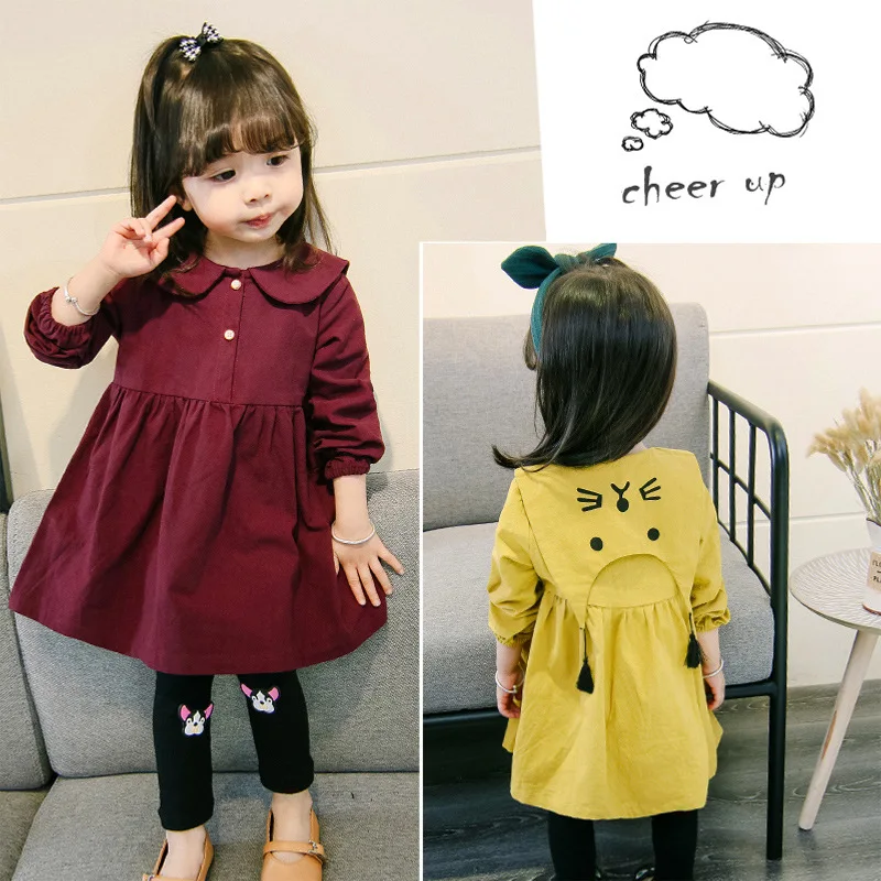 Girls Dress 2018 New Brand Baby Blouse Kitty Ear Collar Ruched Long Sleeve Children Clothing 2-6Y | Детская одежда и обувь