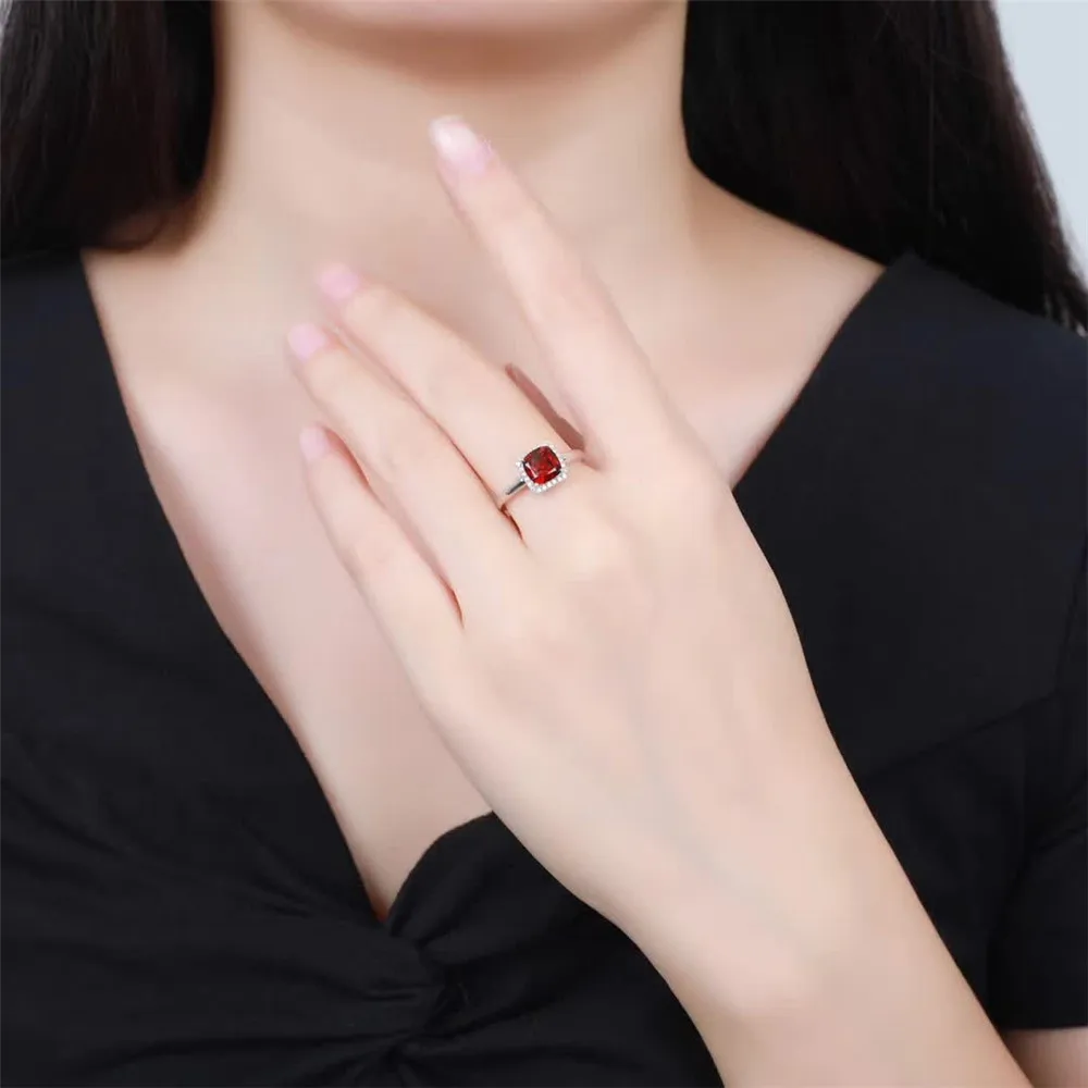 

gemstone jewelry factory wholesale trendy rose gold 925 sterling silver natural red garnet square adjustable ring for women