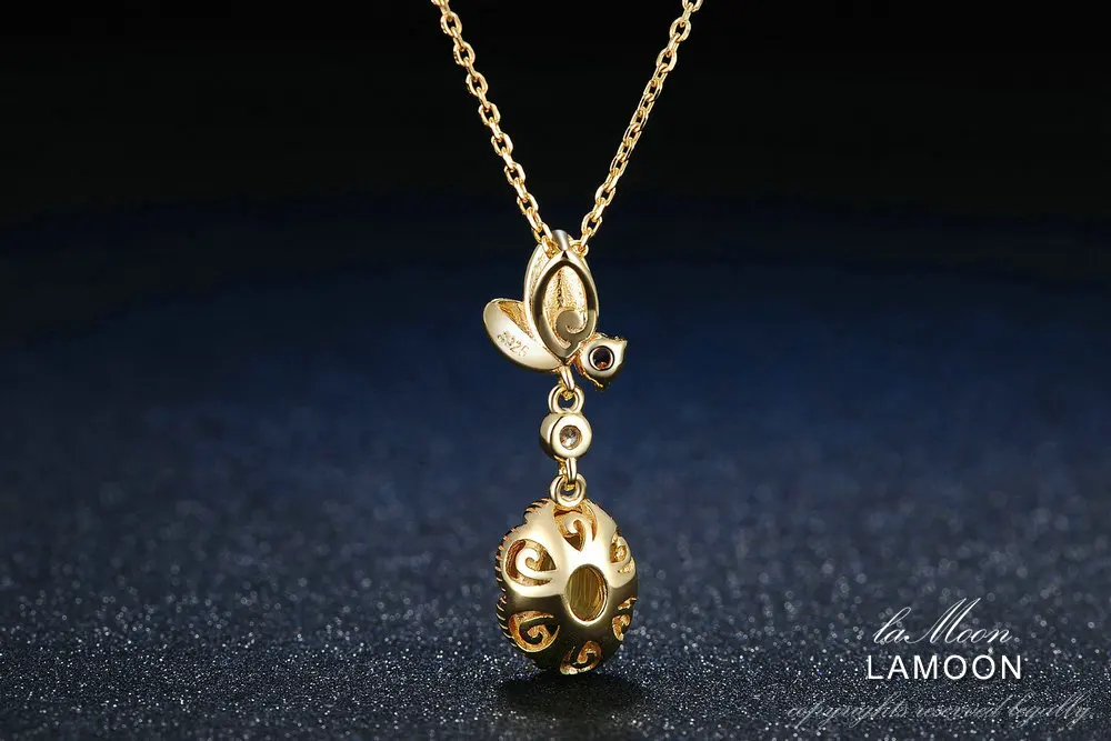 LAMOON 7x9 мм 2ct натуральный Овальный цитрин 925 пробы серебро Ювелирная подвеска с цепочкой Цепочки и ожерелья S925 LMNI010