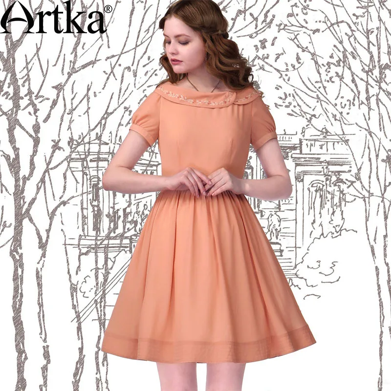 Artka женская ретро новая коллекция летней одежды с коротким рукавом классическое элегантное шифоновое бислойное платье LA11347X