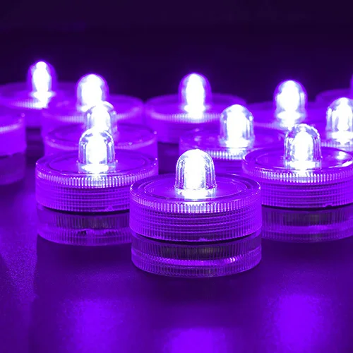 Purple 12 шт./лот Мини Круглые водонепроницаемые подводные светодиодные Чайные светильники RGB подводные огни для Свадебная вечеринка ваза День Святого Валентина Декор - Испускаемый цвет: Purple