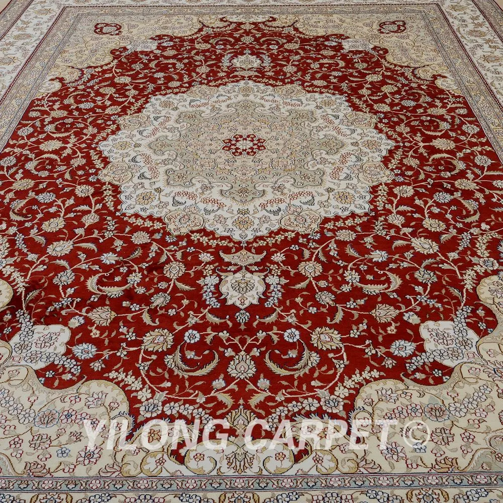 Goede Yilong 9'x12 'Vantage Klassieke Kleed Grote Rode Medaillon Antiek Persain Tapijt Tapijt 100% Zijde (0914)