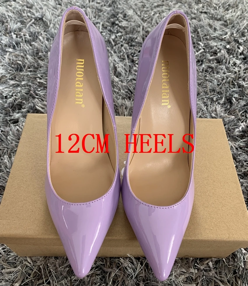 QQPAL purple12cm Женская обувь женские туфли-лодочки на высоком каблуке 12 см/10 см/8 см женские туфли-лодочки из лакированной кожи с острым носком для вечеринки и свадьбы - Цвет: QQPAL purple12cm