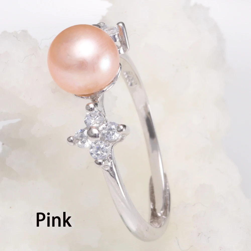 7-8mm Real Natural Freshwater White Pearl Ring for Women Wedding Gift Romantic Trendy Sterling Silver Adjustable Jewelry | Украшения и