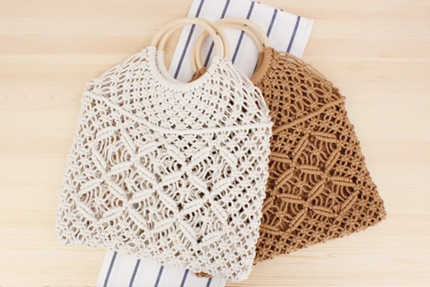 Женская плетеная Сумка в стиле колледжа однотонная Соломенная пляжная сумка с