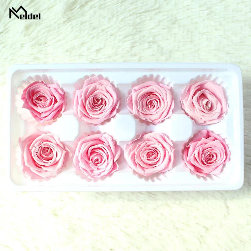 Meldel 8PCS/BOX High Quality Preserved Flowers 4-5CM B Grade Immortal Rose Mothers Day Gift Eternal Life Flower Material Box |