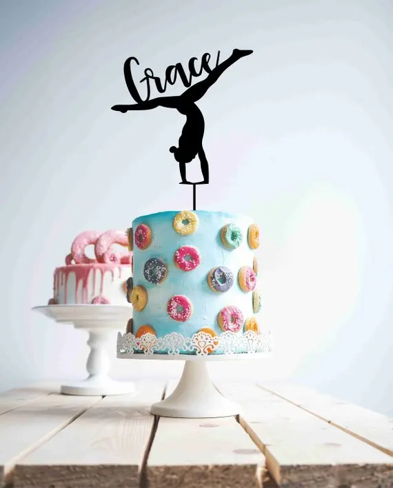 

Personalised Gymnast Cake Topper Gymnastics Wood Cake Topper Decoration Custom Name Age Acrylic Cake Topper