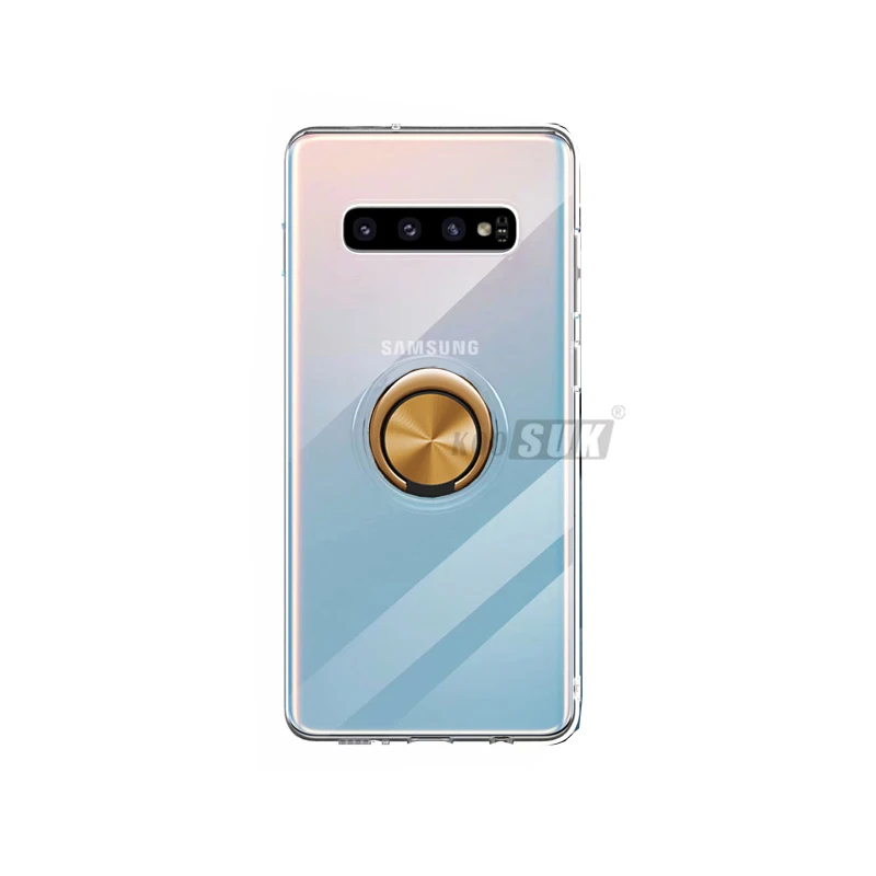 Золотой Прозрачный мягкий силиконовый чехол для телефона samsung Galaxy S10 Plus, роскошный защитный чехол с кольцом для samsung S10e S10 - Цвет: Золотой