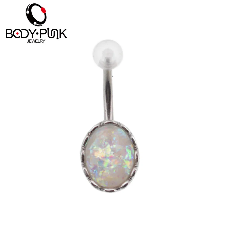 Тело Панк Лето белый опал пупка штанга для пирсинга кольцо на пуговицах Женский