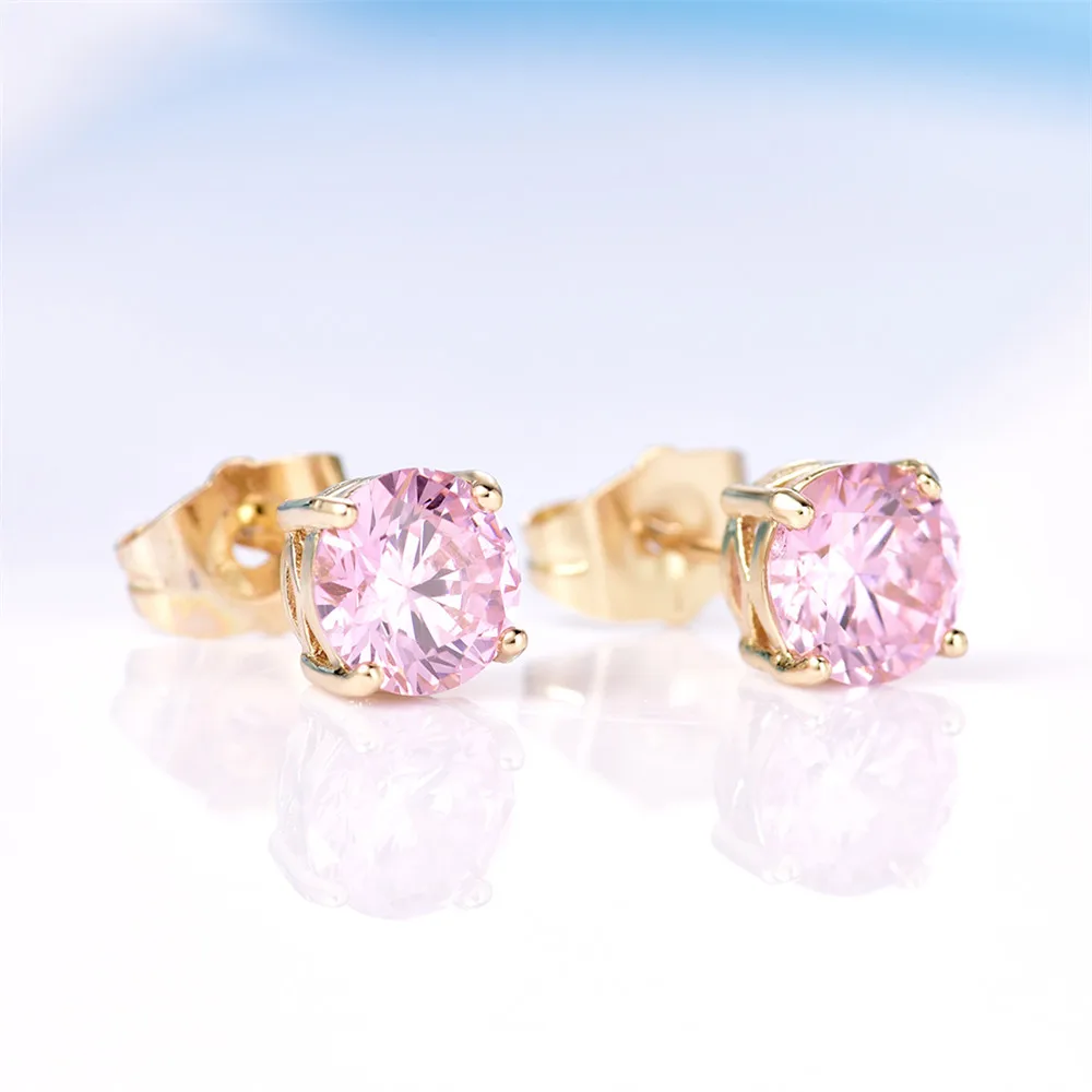 Женские серьги гвоздики MOLIAM золотистого цвета с белыми кристаллами и цирконием