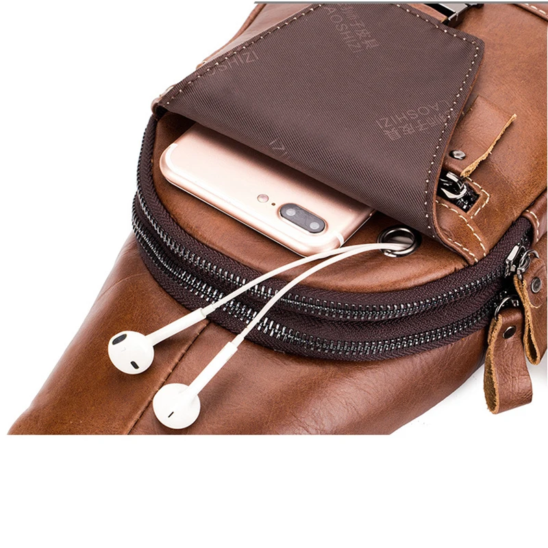 Мужская сумка через плечо из натуральной кожи однолямочная нагрудная