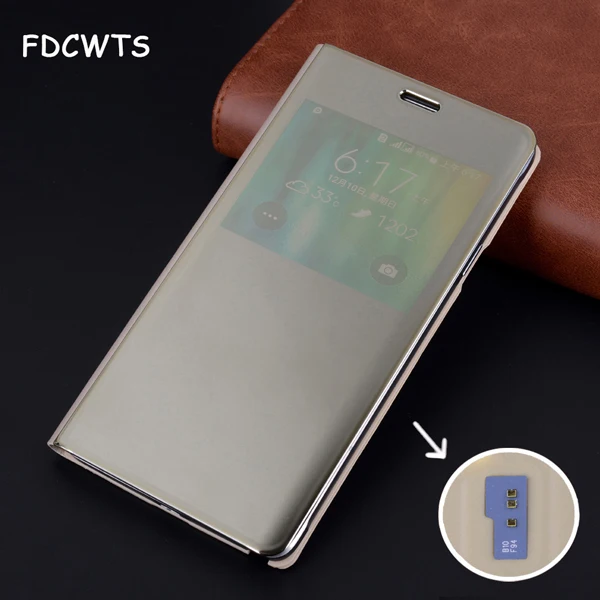 Откидной зеркальный чехол для телефона samsung Galaxy Note 4 Note4 Galaxy Z SM N910 N910F N910C N9100 SM-N910F SM-N910C - Цвет: Gold