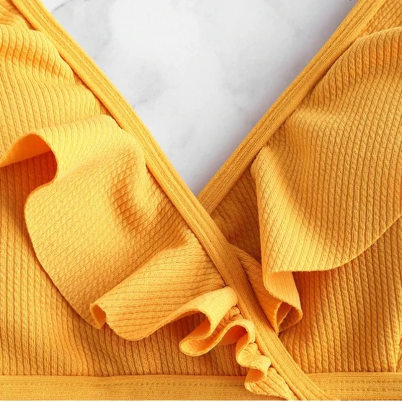 Комплект бикини пуш ап Женский купальный костюм с рюшами купальник низкой талией