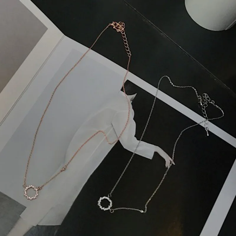 Корейская мода цепочка розового золота и серебра кубический цирконий Круглый