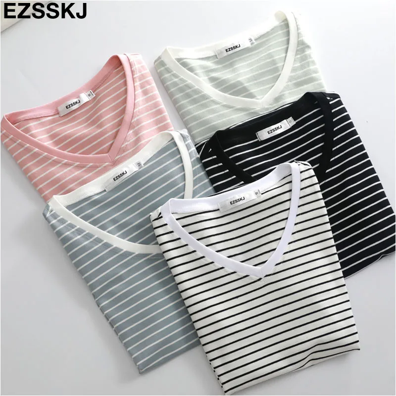 Женская хлопковая Футболка с V-образным вырезом коротким рукавом | одежда