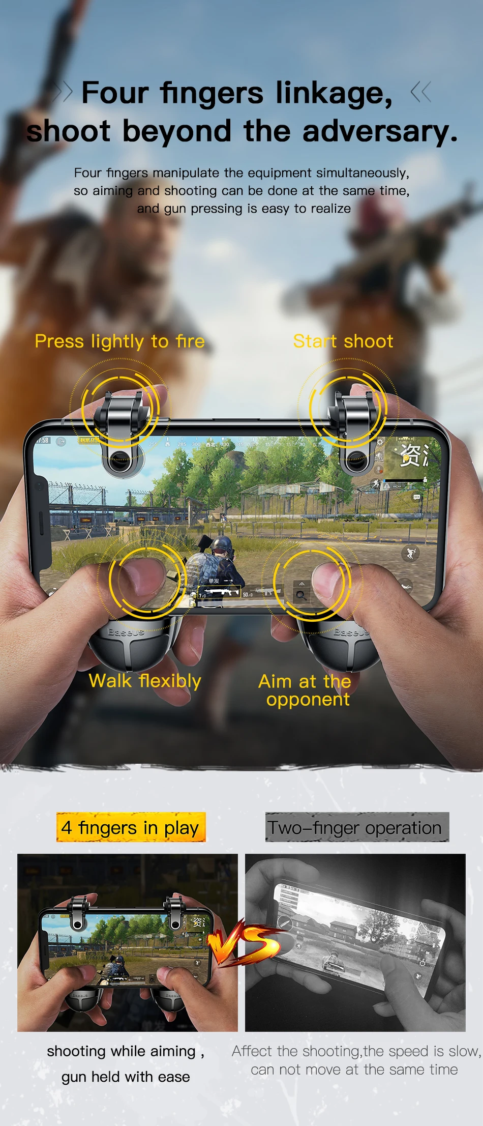 Baseus Pubg контроллер мобильный триггер для iPhone XR L1 R1 шутер контроллер огонь Кнопка Gameped джойстик для телефона Android
