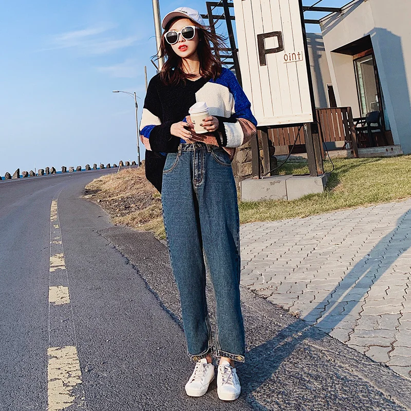 2019 Новое поступление широкие брюки женские с высокой талией повседневные Джинсы