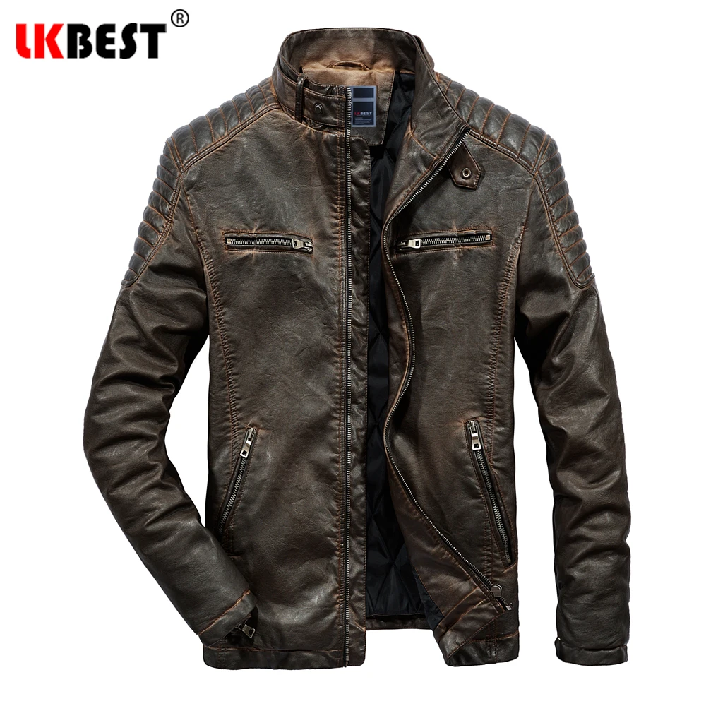 Новая кожаная куртка LKBEST в стиле ретро мужские брендовые мотоциклетные кожаные - Фото №1