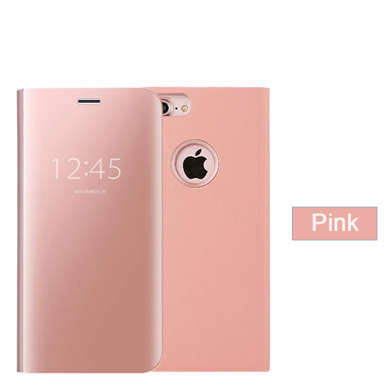 Умный кожаный откидной зеркальный чехол с подставкой для huawei mate 8 9 10 Pro Lite P8 P9 P10 Plus Роскошный чехол для iPhone XS Max XR 7 8 6s Plus - Цвет: ROSEGOLD