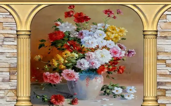 3d фрески обои для гостиной Европейская римская колонна масляная живопись цветок