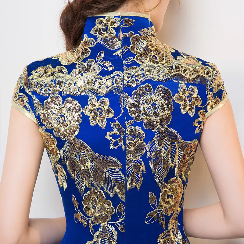Новое китайское традиционное платье женское тонкое Cheongsam вышивка блестками современные восточные длинные Qipao вечерние платья