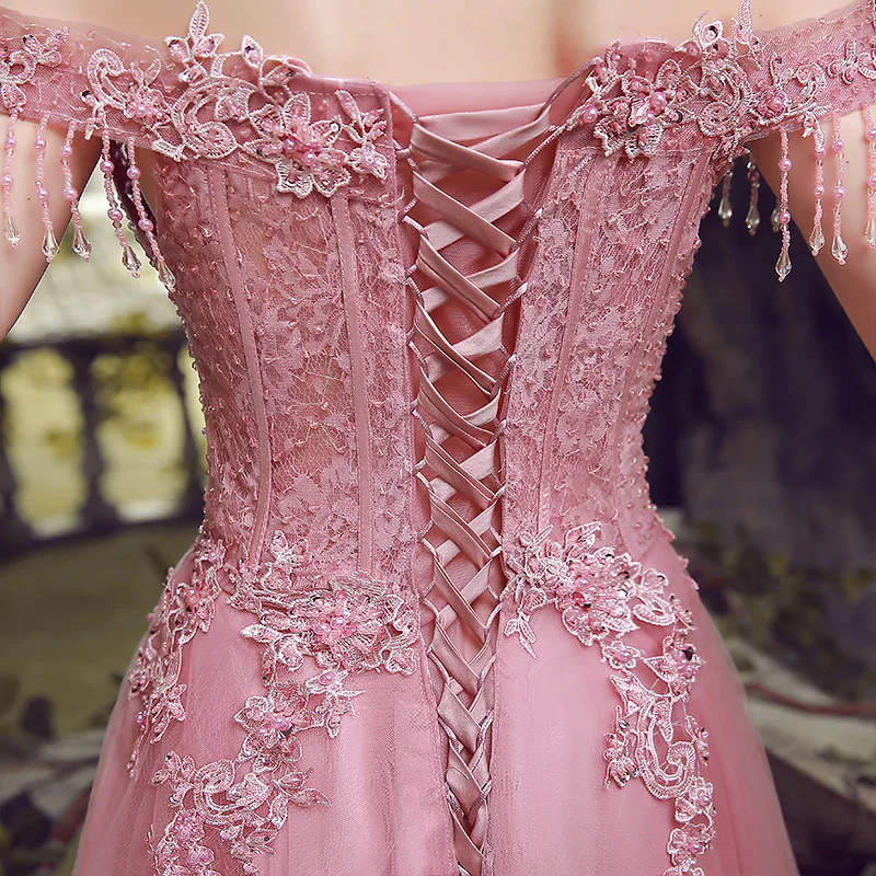 Распродажа милое розовое кружевное вечернее платье с вышивкой свадебное тонкое