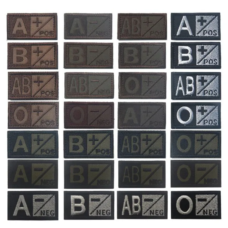 

3D Embroidery Blood Type Patch Chapter A+B+AB+O+ Front POS A-B-AB-O Negative NEG Blood Type Patch Group Tactical Military Badge