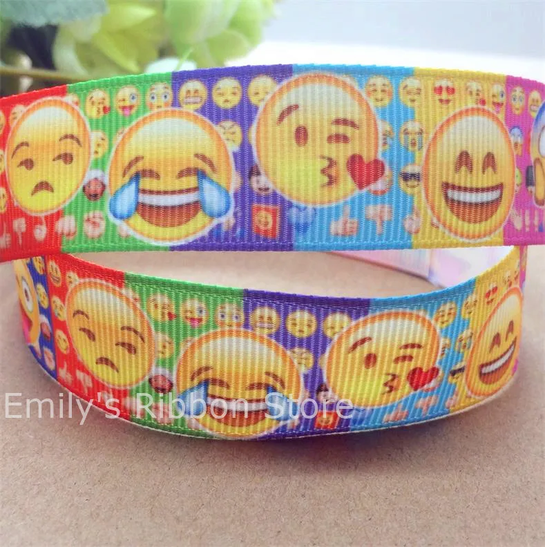 Free shipping 10 yards Smiling Face printed Grosgrain Ribbon Tape Clothing hairbow accessory Bakery gift package material Diy | Дом и сад