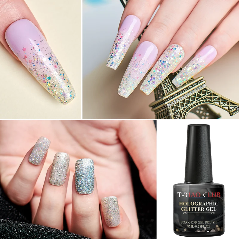 T-TIAO CLUB Glitter Nail Gel Polish Varnish Semi Permanent UV LED Soak Off Base Top Coat Art Manicure Lacquer Decorations | Красота и