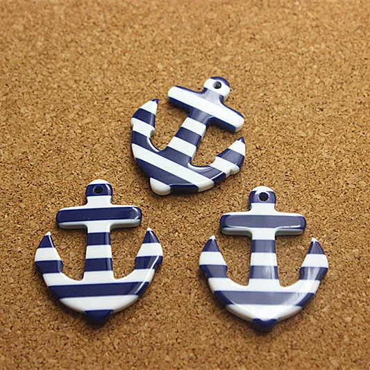 dark blue 10pcs 10 шт. 33*28 мм в полоску Якорь Морской матросский каучуковый кабошон с плоским основанием для DIY украшения/ремесла - Цвет: dark blue 10pcs