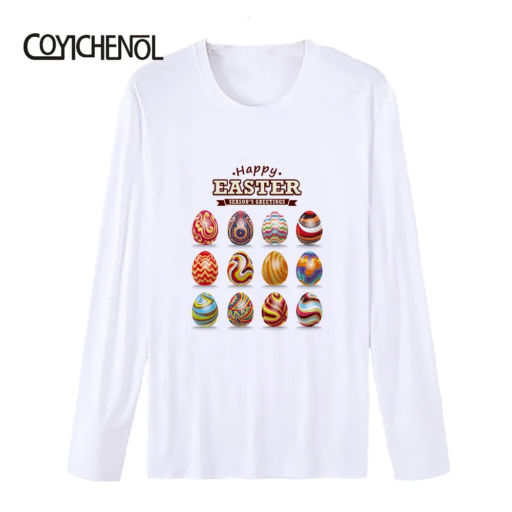 

Fashion Easter Eggs printed tshirt men O-neck Easter Bunny tops men Modal T-shirt men long sleeves tee men COYICHENOL
