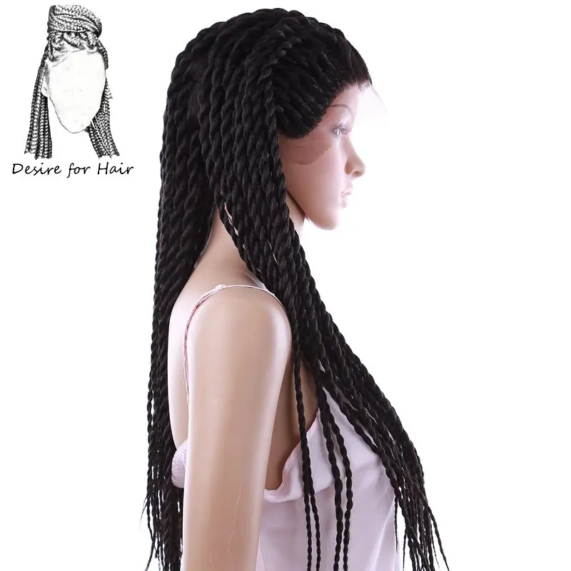 Desire for hair 28 дюймов 71 см длинные Предварительно скрученные 2X твист косички Синтетические Кружева передние парики для черных женщин