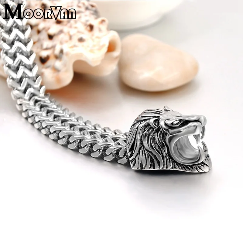 

Moorvan Fashion cool men double lion head Chinese style bracelet street beat stainless steel punk bracelet men jewelry VB973