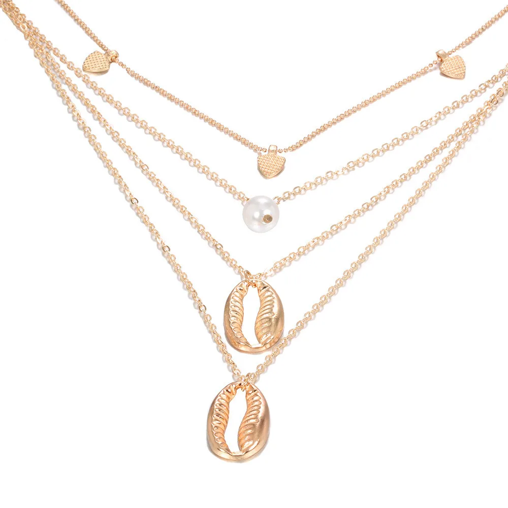 MLING Vintage Gold Multilayer Choker Necklace Bohemian Irregular Pearl Heart Shell Pendant For Women | Украшения и аксессуары