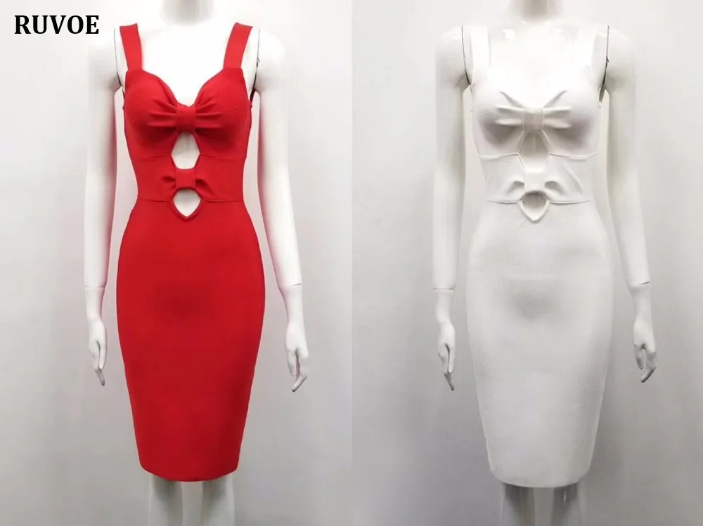 

2018 Stylish Women Solid Sexy Bodycon Dress Nightclub White Red Spaghetti Strap Lady Party Sheath knee length Bandage DressW-5