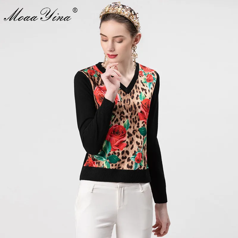 MoaaYina модные вязанные пуловеры свитер весенний женский длинный рукав розовый