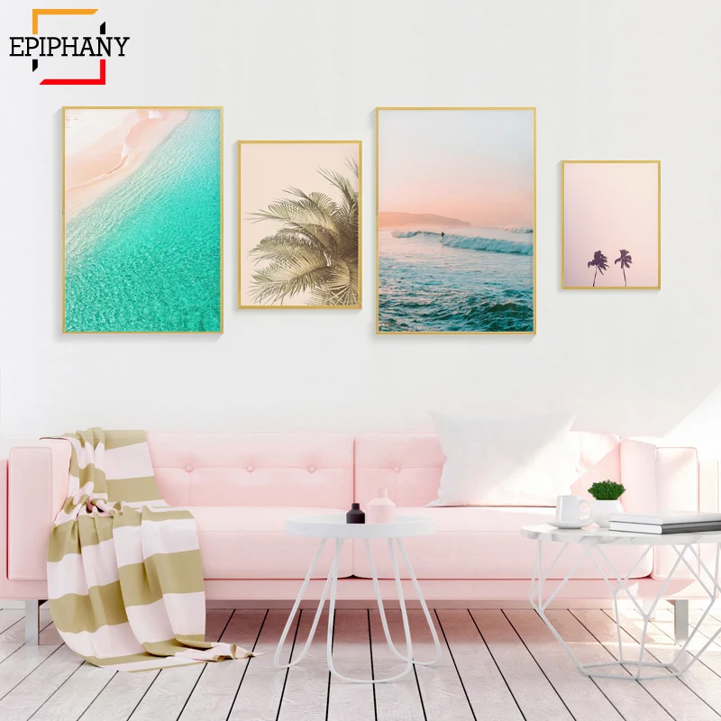 Современная живопись фотографии воздушного пляжа пальмовый лист океан