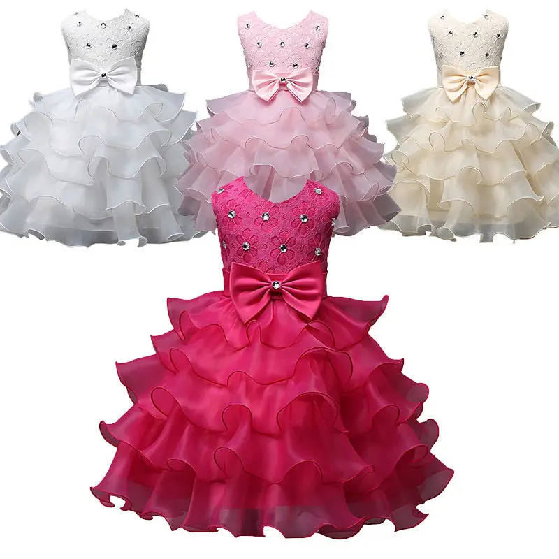 

Новые платья для девочек Nicoevaropa, детское многослойное бальное платье без рукавов из тюля с бантом и стразы, Детская официальная одежда