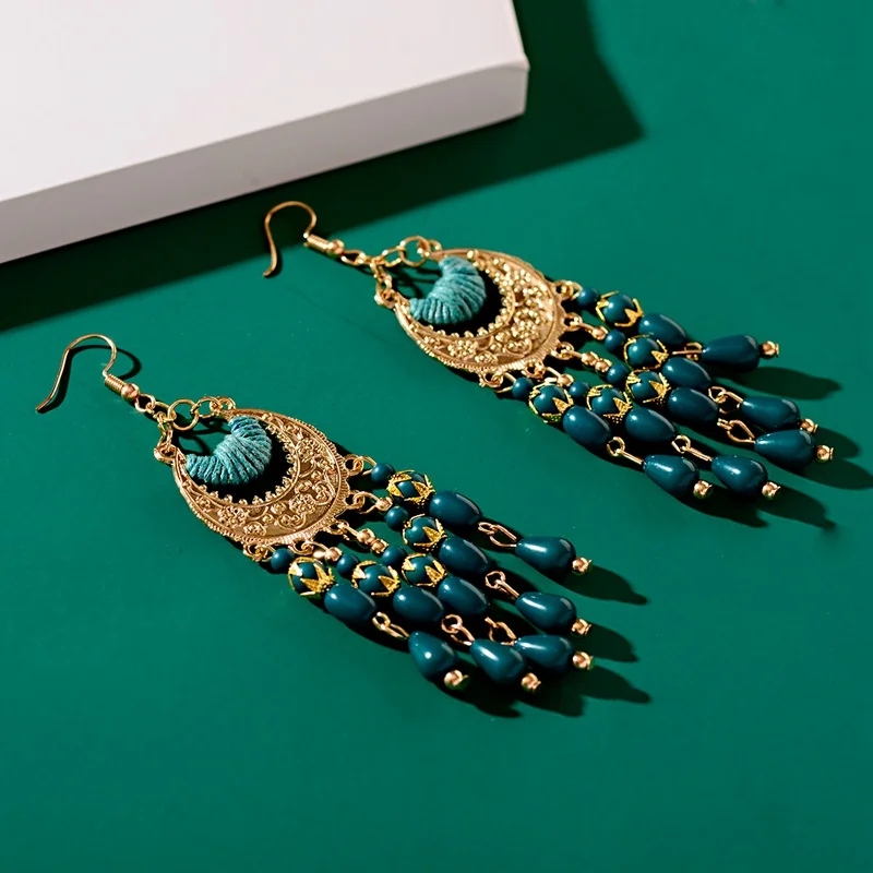 Винтажный этнический богемный белого бисера серьги jhumka с геометрическим рисунком с металлической кисточкой индийские серьги тибетские украшения
