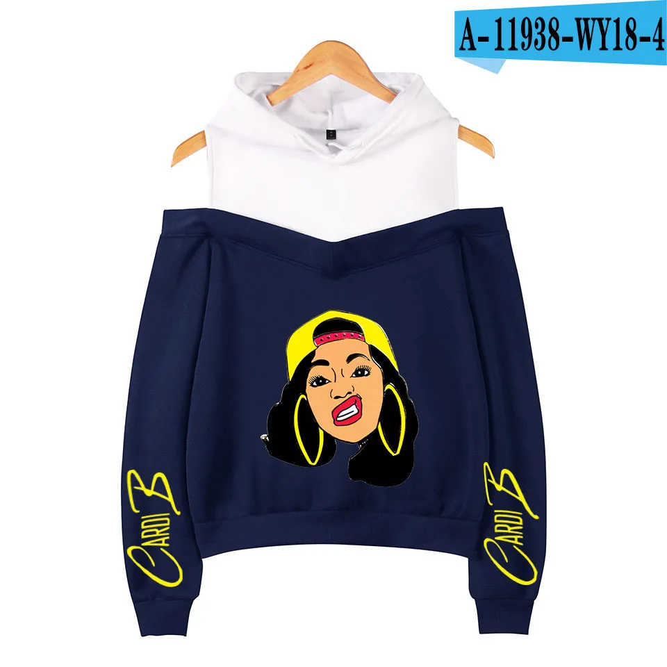 019 Rapper Cardib Cardi B негабаритная Толстовка Harajuku свитшоты женские с длинным рукавом с открытыми плечами эксклюзивная одежда с капюшоном Poleron Mujer - Цвет: 019