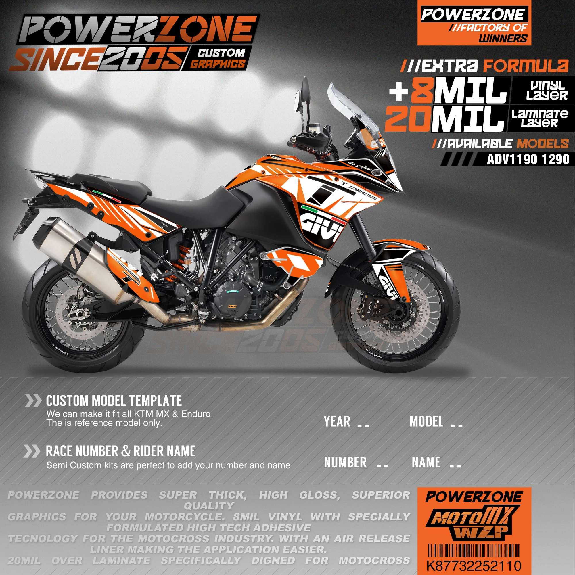 

Набор наклеек PowerZone, 3 м, для KTM ADV 1050, 1090, 1190, 1290, 110